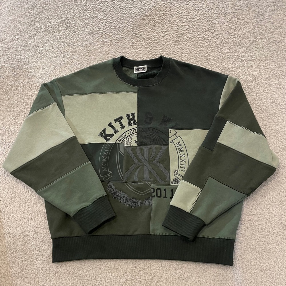 Kith Patchwork Fleece Nelson Crewneck Sweatshirt Mens Medium Green Colorblock